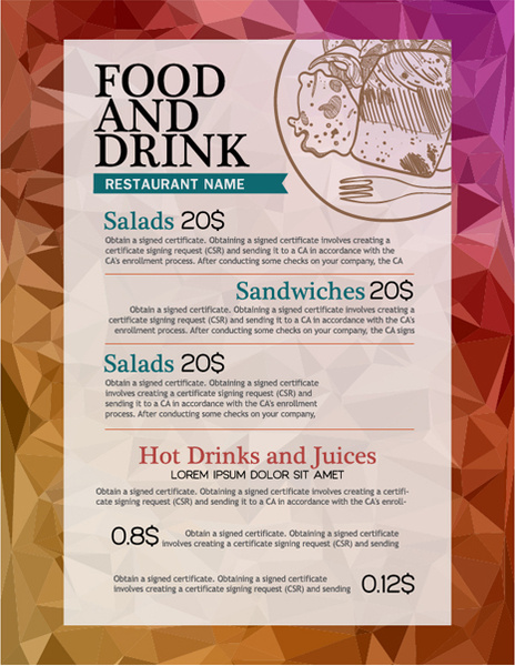 음식과 음료 판매 포스터 벡터