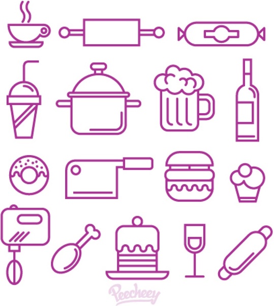 comida e cozinha fornece o conjunto de ícones