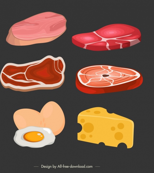 fundo de alimento carne queijo ovo ícones design 3d