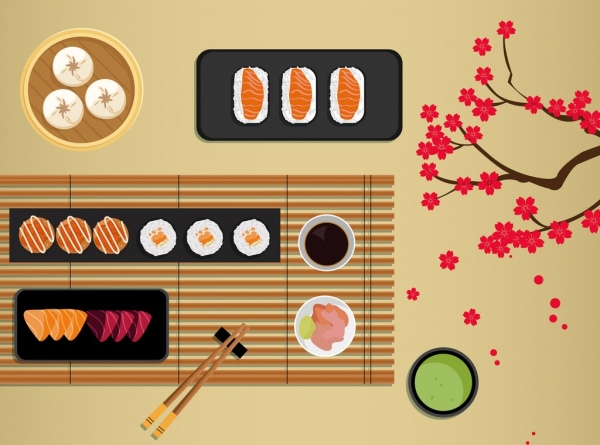 Latar belakang makanan Dekorasi gaya tradisional Jepang