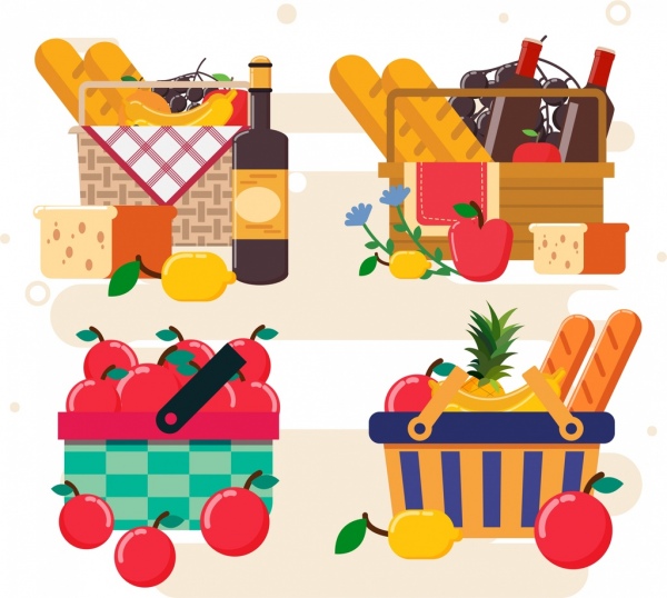 продуктовые корзины иконки разноцветный дизайн