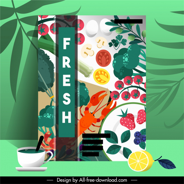 الغذاء كتيب تغطية قالب المكونات الملونة التصميم الحديث