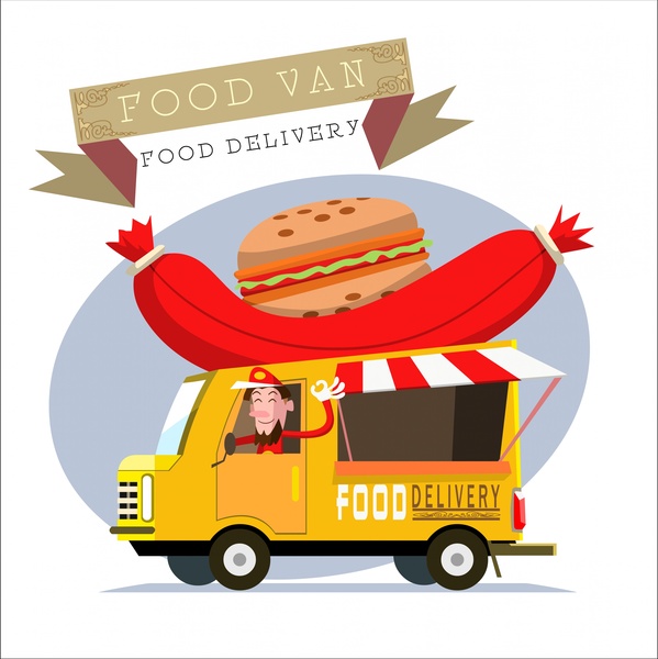 projeto de bandeira de entrega de comida com van carregando comida