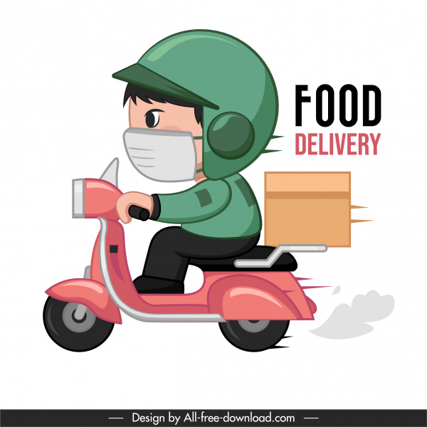 banner de entrega de comida hombre montando scooter boceto