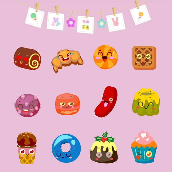 coleção de ícones de comida com ilustração de emoção bonito