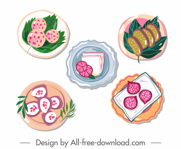 icone alimentari colorati classico disegno a mano piatto