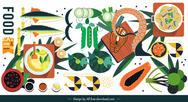 пищевые ингредиенты иконы красочный плоский классический дизайн