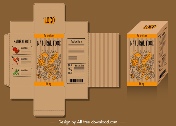 plantilla de paquete de alimentos elegante retro dibujado a mano 3d boceto