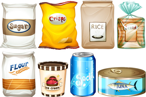 Lebensmittel Verpackungen und deren Elemente Vektorgrafik
