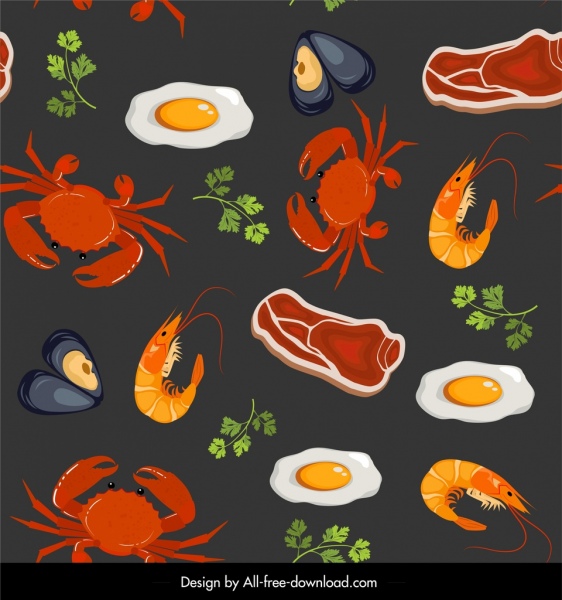 motif alimentaire chair de crabe oeuf huître crevette décor