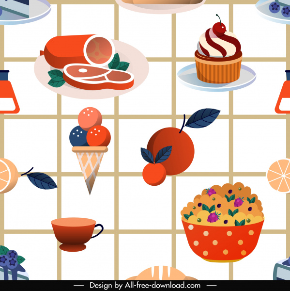 pola makanan Template dekorasi klasik berwarna-warni