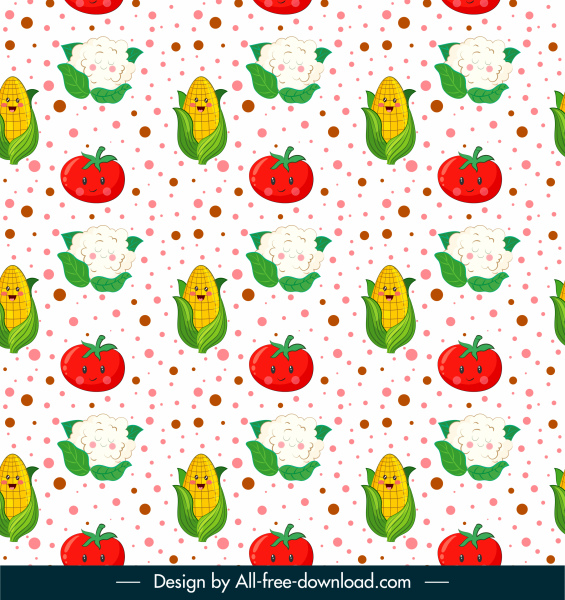 template pola makanan mengulangi sketsa tomat jagung bergaya
