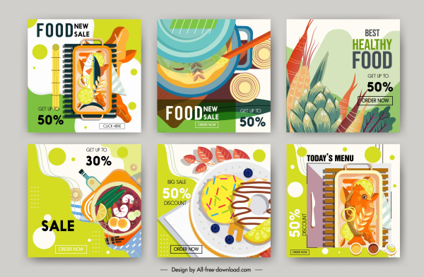 식품 판매 배너 템플릿 다채로운 평면 클래식 디자인