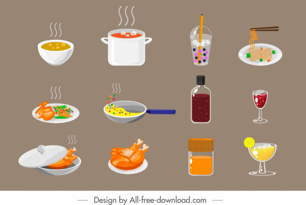 gıdalar içecekler işaret simgeleri renkli klasik tasarım