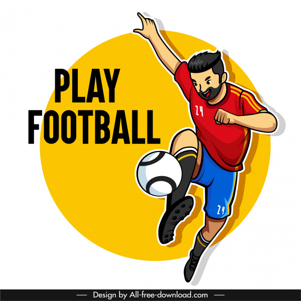 banner de fútbol jugador dinámico boceto diseño de dibujos animados
