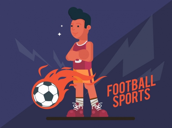 Icone della sfera di fuoco giocatore maschio di calcio banner
