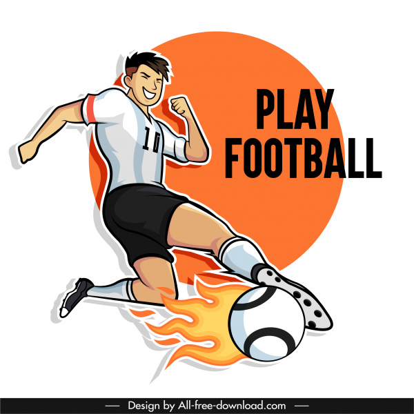 plantilla de banner de fútbol jugador kick sketch personaje de dibujos animados