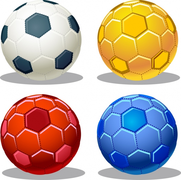 Juegos de futbol de distintos colores los iconos de aislamiento