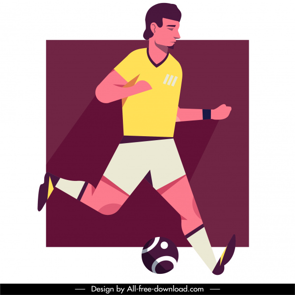 サッカー選手アイコン古典的なフラット漫画のキャラクタースケッチ