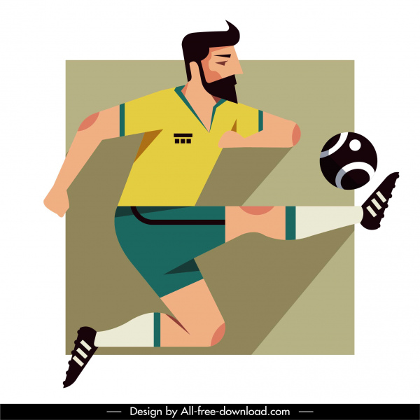 icono del jugador de fútbol diseño clásico de boceto dinámico plano