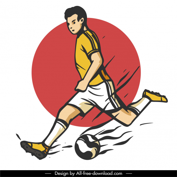 ícone jogador de futebol chutando gesto dinâmico design clássico