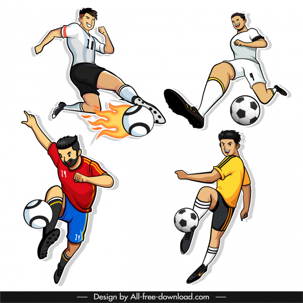 jugadores de fútbol iconos personajes dinámicos de dibujos animados