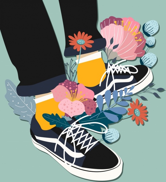 Schuhe, Schuhe Beine Blumen Symbole Dekor Werbung