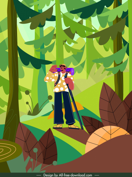 森の冒険の背景カラフルな漫画のスケッチ
