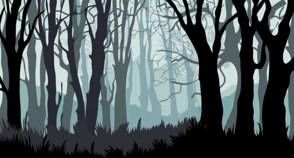 лесных фон голых деревьев иконы мультфильм дизайн
