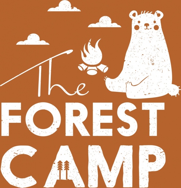 décoration de textes Forest camp bannière ours feu de camp