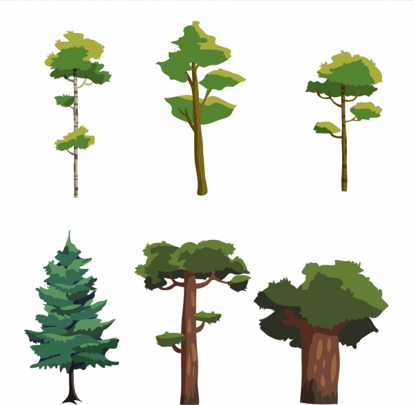 Los elementos de diseño árbol verde los iconos de aislamiento