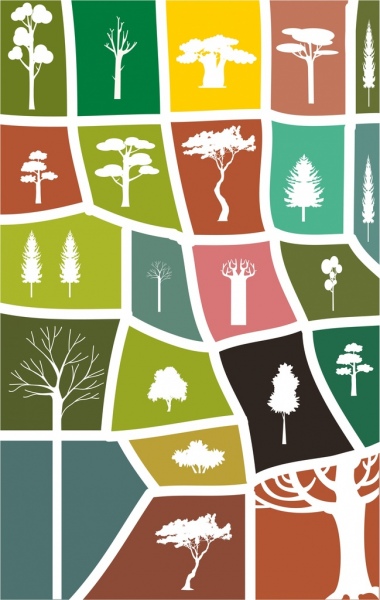 الغابات عناصر التصميم المختلفة الأبيض صورة ظلية أشكال العزل