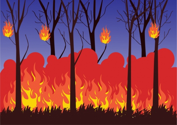 hutan api latar belakang berwarna-warni kartun desain