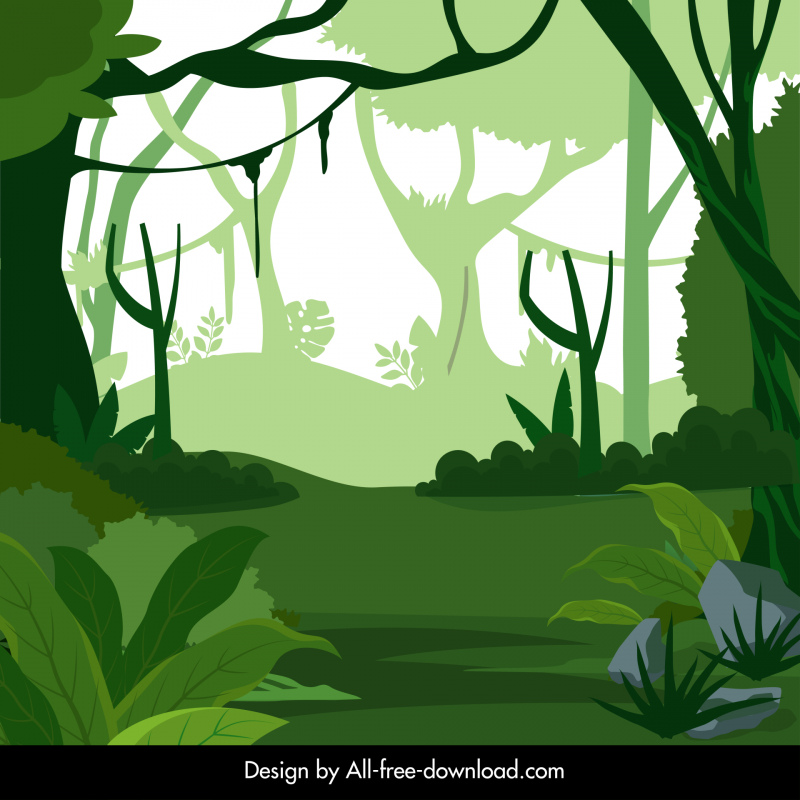 숲 풍경 배경 녹색 평면 디자인