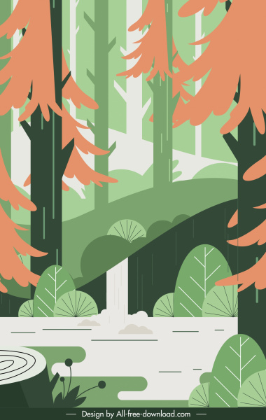 lukisan lanskap hutan warna-warni desain klasik datar