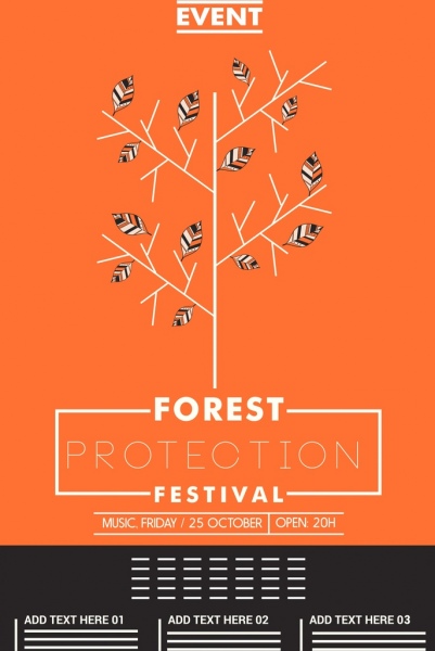 decoración de icono de árboles de bosque protección cartel diseño naranja