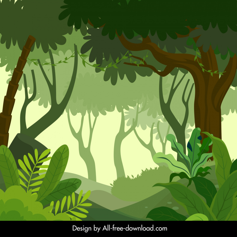 latar belakang pemandangan hutan berwarna desain datar