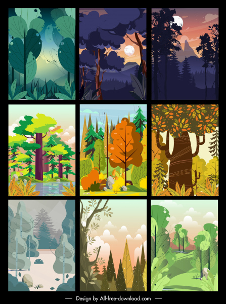 森林風光畫收藏五顏六色的經典設計