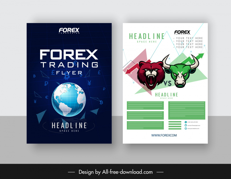 Forex Flyer Vorlagen Dynamic Globe Bear Bull Heads Dekor