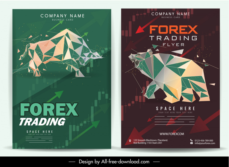 Forex Stock Exchange Flyer Vorlagen Low Poly Bear Bull Skizze