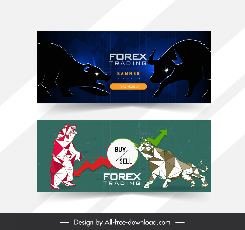  forex trading banner touro urso baixo design de polígono