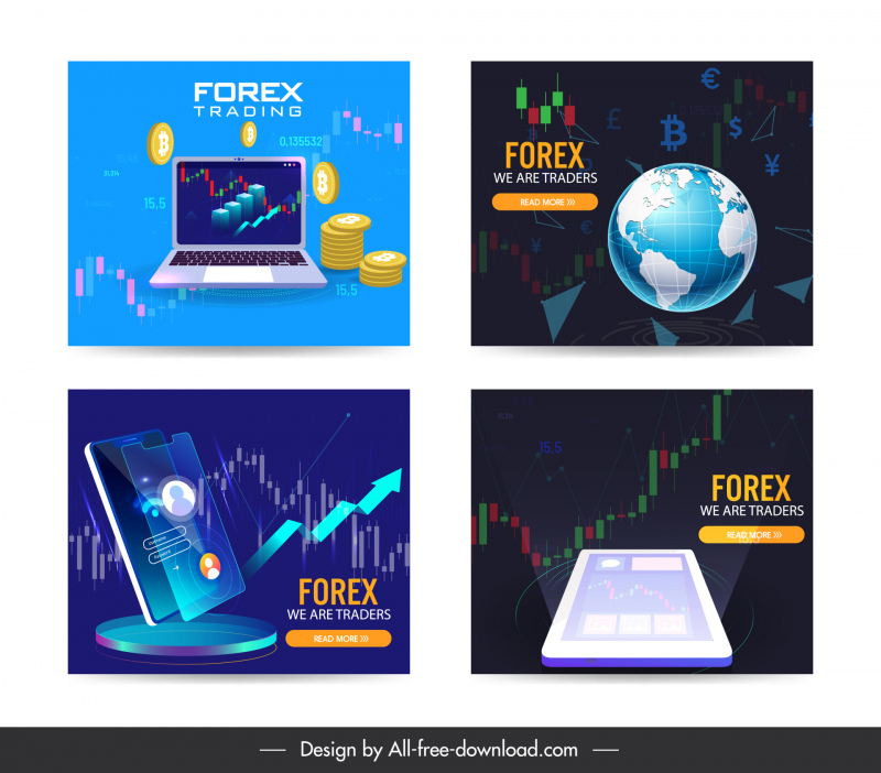  Forex Trading Banner Collection Global Digital Business Elements Skizze