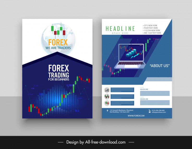 Plantilla de folleto de Forex Trading Elegante gráfico Decoración del ordenador portátil