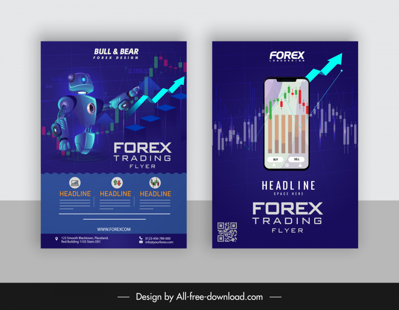  Template Forex Trading Flyer Robot Panah Smartphone Chart Dekorasi