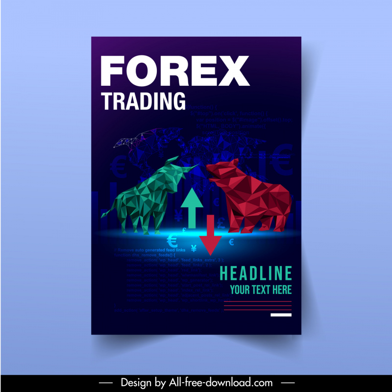  Plantilla de folleto de Forex Trading 3D Low Polygonal Bull Bear Business Elements Decoración