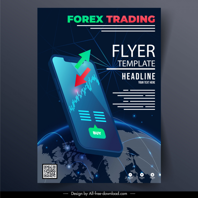  template flyer perdagangan forex sketsa bumi smartphone 3d