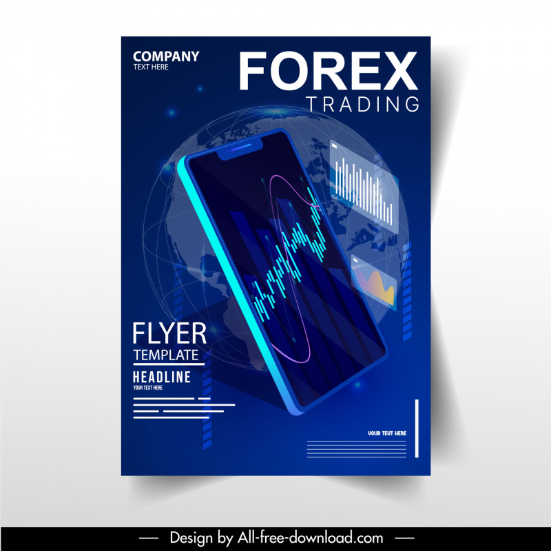  Plantilla de folleto de Forex Trading Boceto del globo del teléfono inteligente 3D