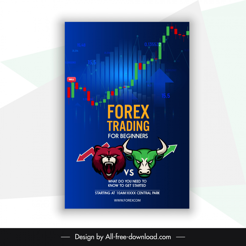  Poster trading forex Bull Bear Heads desain elemen grafik
