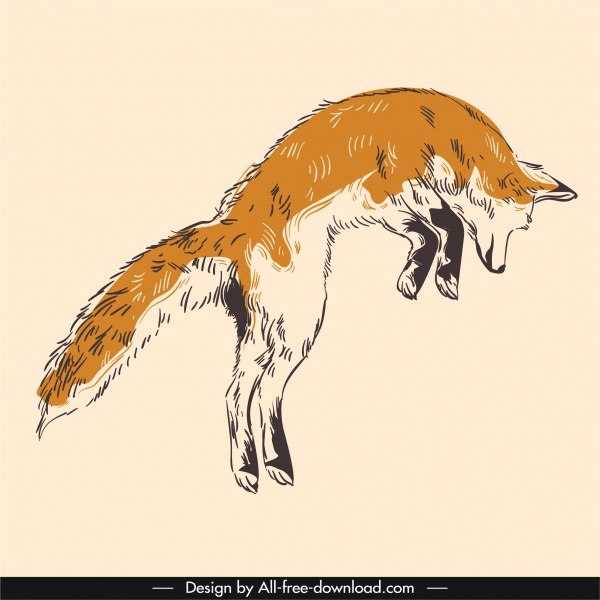ícone animal raposa caçando esboço desenhado à mão retrô