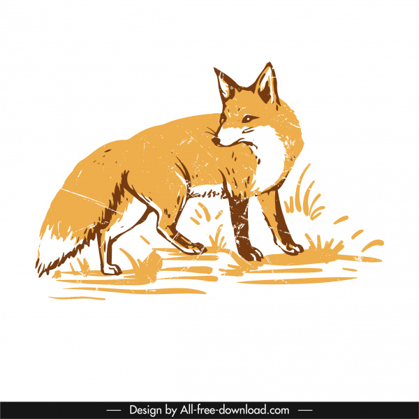 fox animal ícone retro desenhado à mão esboço